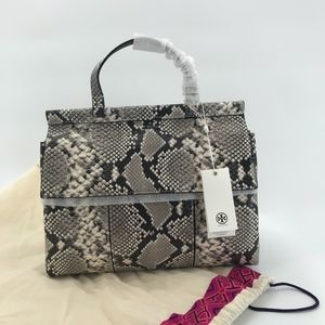 Tory Burch Block-T Snake Embossed Leather Satchel